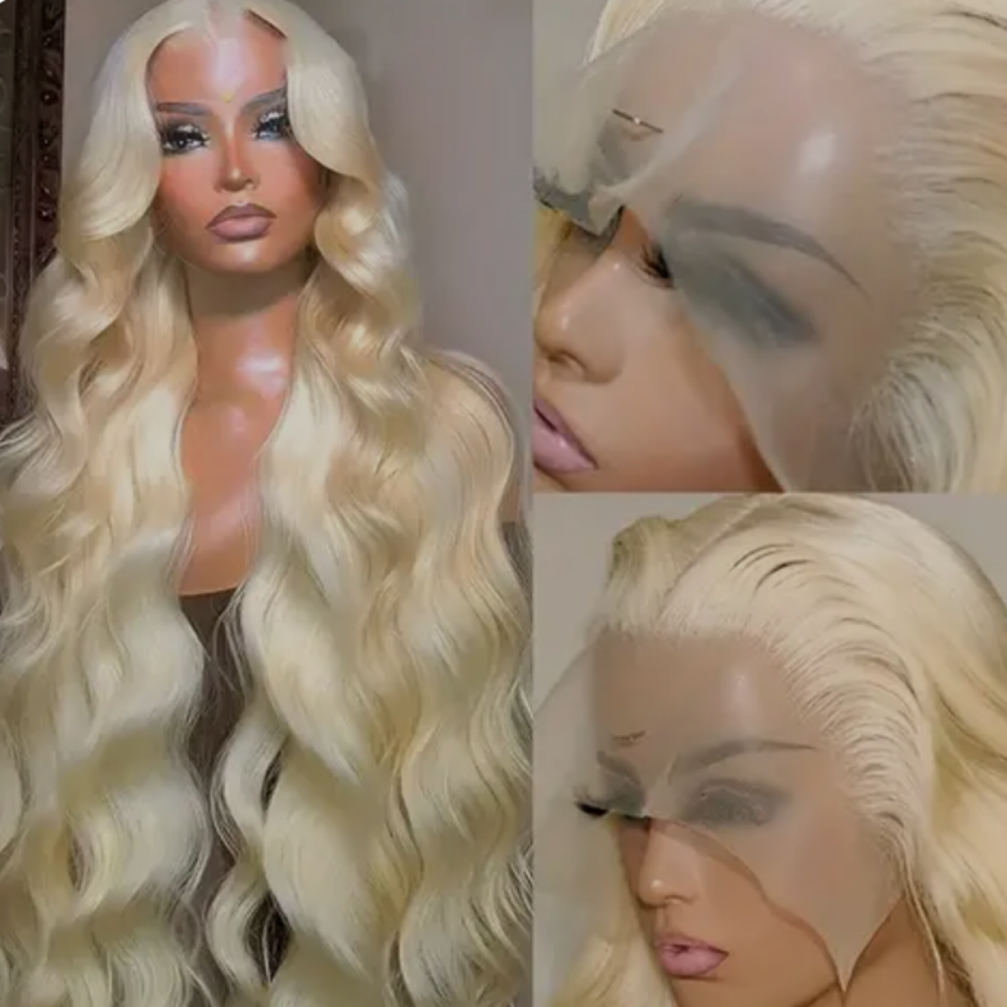 13 by 4 100% Human Hair Glueless Lace wig 30 inches on a mannequin Platinum Blonde 613